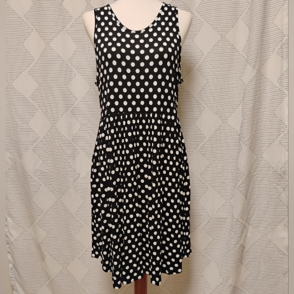 Longyuan Polka Dot Sleeveless Black Dress Size XL
